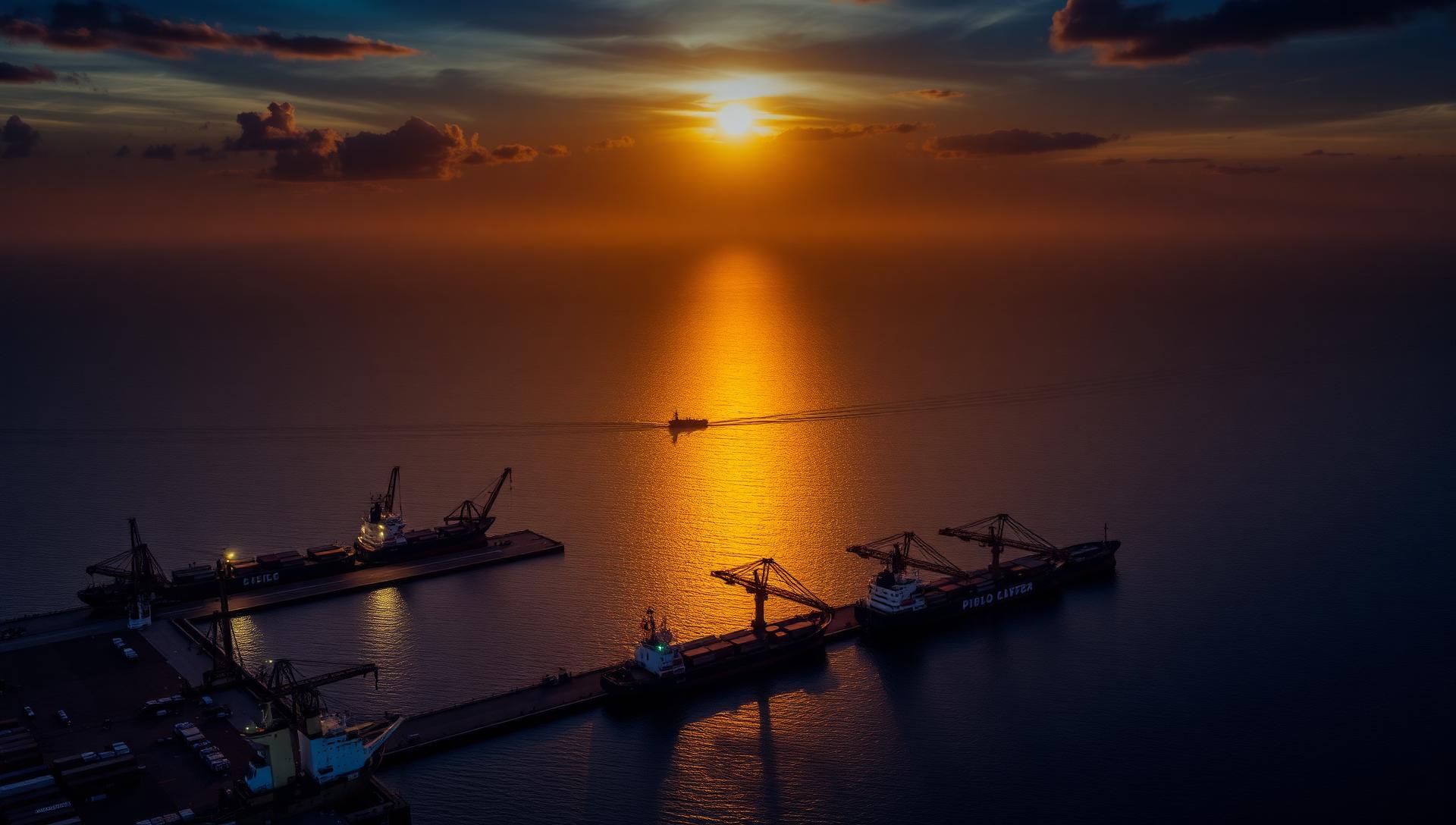 Aerial view of Berbera Port at sunset